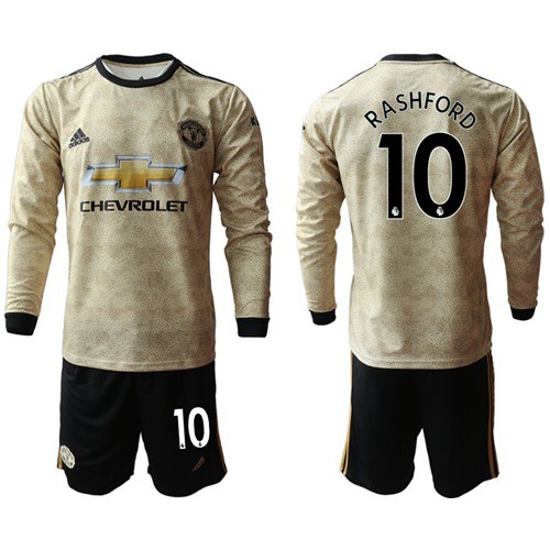 Manchester United #10 Rashford Away Long Sleeves Soccer Club Jersey