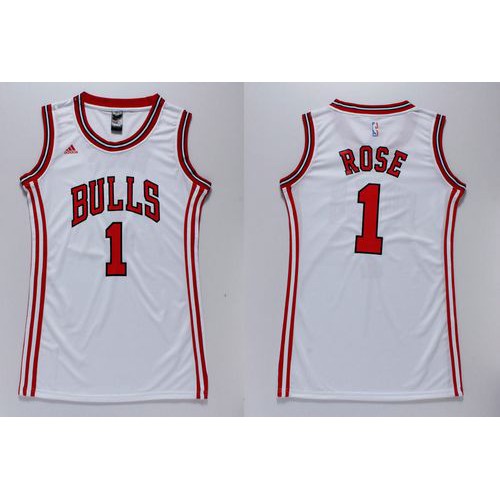 Women’s Bulls #1 Derrick Rose White Dress Stitched NBA Jersey