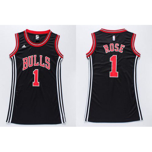 Women’s Bulls #1 Derrick Rose Black Dress Stitched NBA Jersey