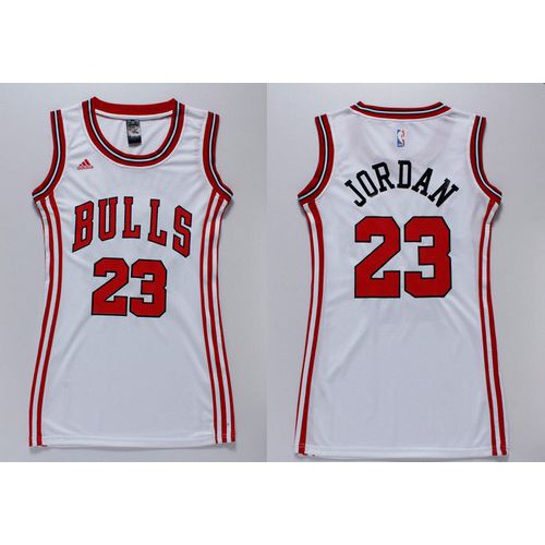 Women’s Bulls #23 Michael Jordan White Dress Stitched NBA Jersey