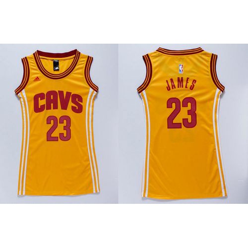 Women’s Cavaliers #23 LeBron James Gold Dress Stitched NBA Jersey