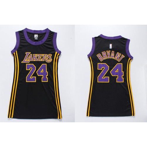 Women’s Lakers #24 Kobe Bryant Black(Purple No.) Dress Stitched NBA Jersey