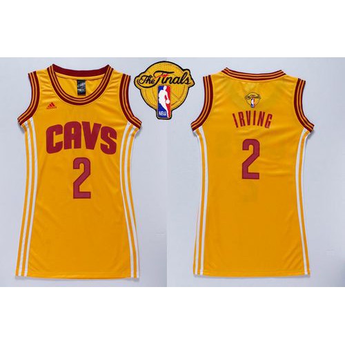 Women’s Cavaliers #2 Kyrie Irving Gold The Finals Patch Dress Stitched NBA Jersey