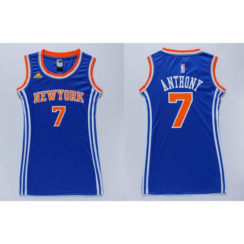 Women’s Knicks #7 Carmelo Anthony Blue Dress Stitched NBA Jersey