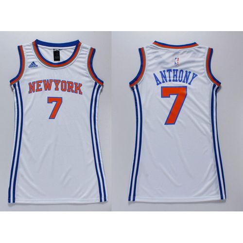 Women’s Knicks #7 Carmelo Anthony White Dress Stitched NBA Jersey