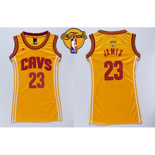 Women’s Cavaliers #23 LeBron James Gold The Finals Patch Dress Stitched NBA Jersey