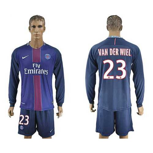 Paris Saint-Germain #23 Van Der Wiel Home Long Sleeves Soccer Club Jersey