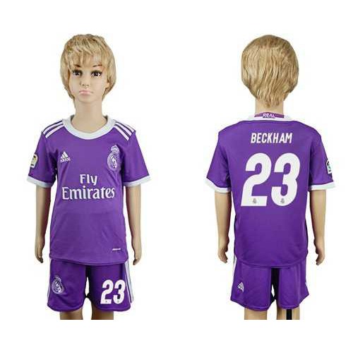 Real Madrid #23 Beckham Away Kid Soccer Club Jersey