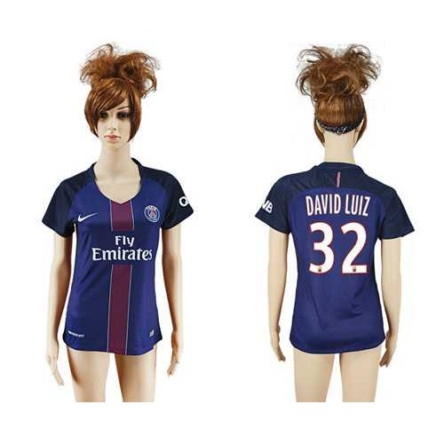 Women’s Paris Saint-Germain #32 David Luiz Home Soccer Club Jersey
