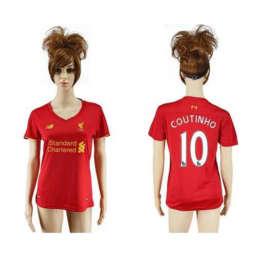 Women’s Liverpool #10 Coutinho Red Home Soccer Club Jersey