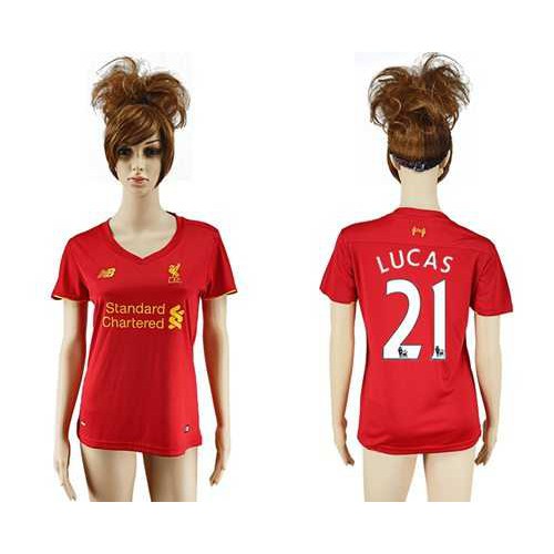 Women’s Liverpool #21 Lucas Red Home Soccer Club Jersey
