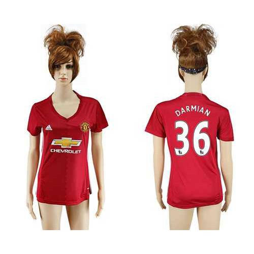 Women’s Manchester United #36 Darmian Red Home Soccer Club Jersey