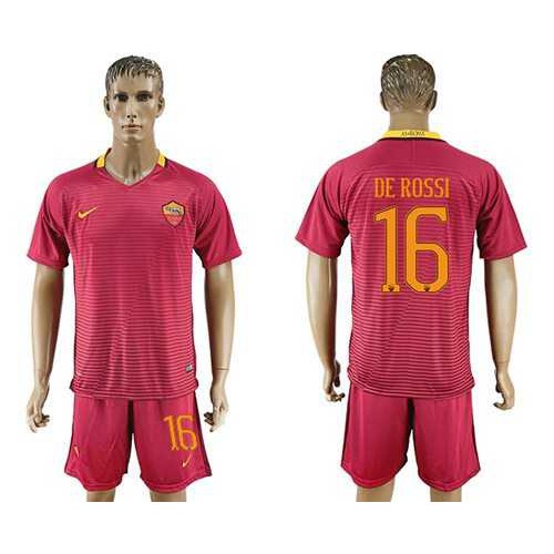 Roma #16 De Rossi Red Home Soccer Club Jersey