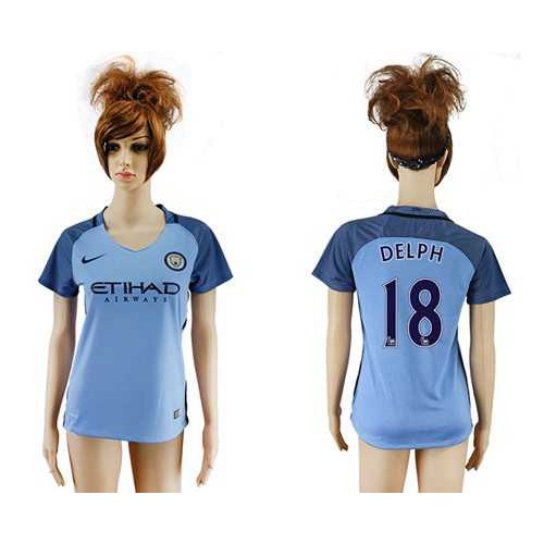 Women’s Manchester City #18 Delph Home Soccer Club Jersey