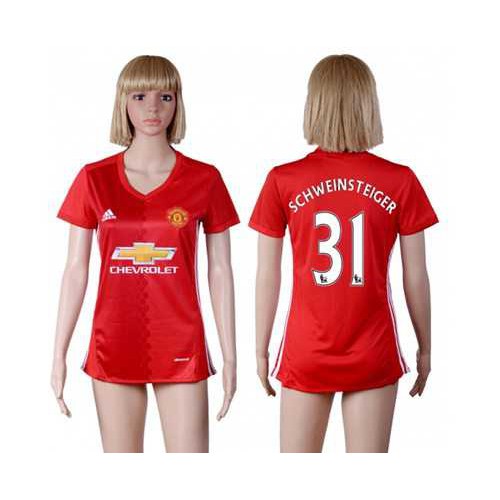 Women’s Manchester United #31 Schweinsteiger Red Home Soccer Club Jersey