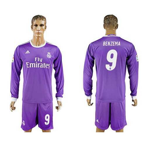 Real Madrid #9 Benzema Away Long Sleeves Soccer Club Jersey