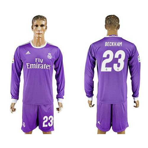 Real Madrid #23 Beckham Away Long Sleeve Soccer Club Jersey