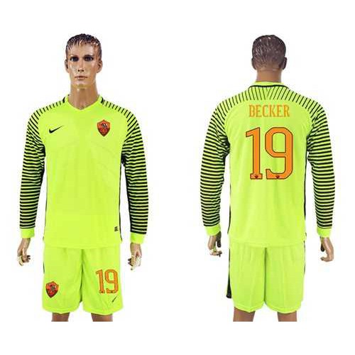 Roma #19 Becker Green Goalkeeper Long Sleeves Soccer Club Jersey