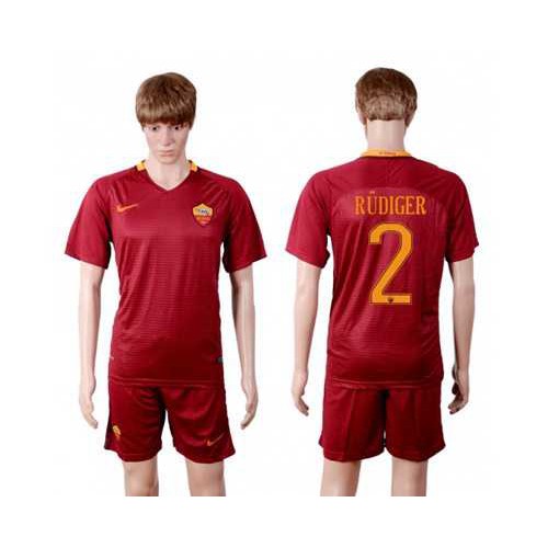 Roma #2 Rudiger Red Home Soccer Club Jersey