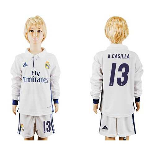 Real Madrid #13 K.Casilla Home Long Sleeves Kid Soccer Club Jersey