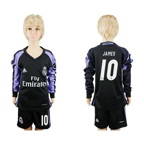 Real Madrid #10 James Sec Away Long Sleeves Kid Soccer Club Jersey