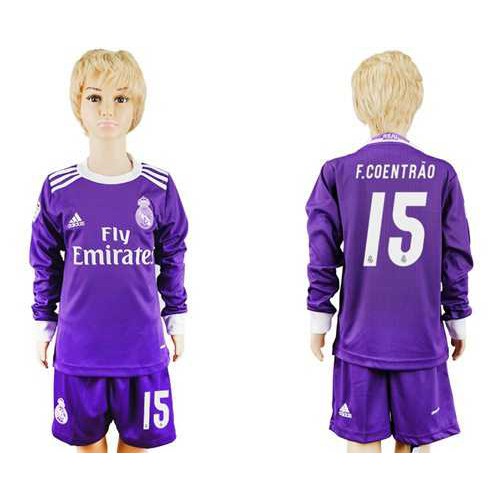 Real Madrid #15 F.Coentrao Away Long Sleeves Kid Soccer Club Jersey