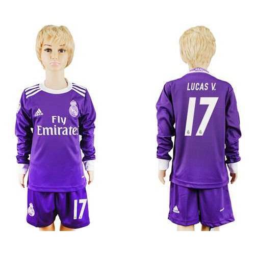 Real Madrid #17 Lucas V. Away Long Sleeves Kid Soccer Club Jersey