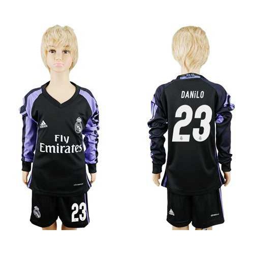 Real Madrid #23 Danilo Sec Away Long Sleeves Kid Soccer Club Jersey