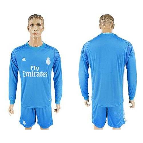 Real Madrid Blank Sky Blue Goalkeeper Long Sleeves Soccer Club Jersey