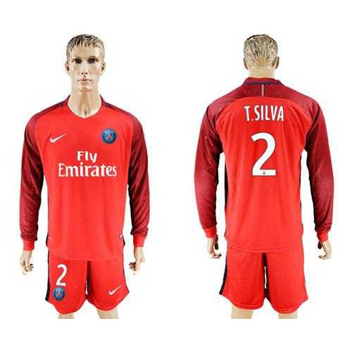 Paris Saint-Germain #2 T.Silva Red Long Sleeves Soccer Club Jersey
