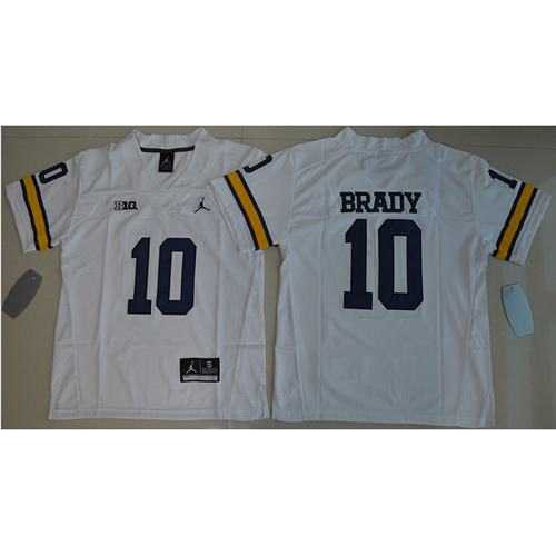 Youth Michigan Wolverines #10 Tom Brady White Jordan Brand