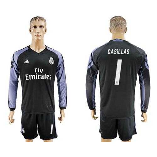 Real Madrid #1 Casillas Sec Away Long Sleeves Soccer Club Jersey