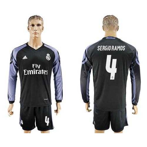 Real Madrid #4 Sergio Ramos Sec Away Long Sleeves Soccer Club Jersey