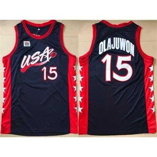 Nike Team USA #15 Hakeem Olajuwon Navy Blue 1996 Dream Team Stitched NBA Jersey