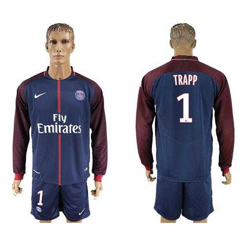Paris Saint-Germain #1 Trapp Home Long Sleeves Soccer Club Jersey