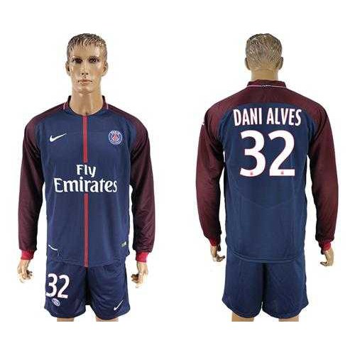 Paris Saint-Germain #32 Dani Alves Home Long Sleeves Soccer Club Jersey