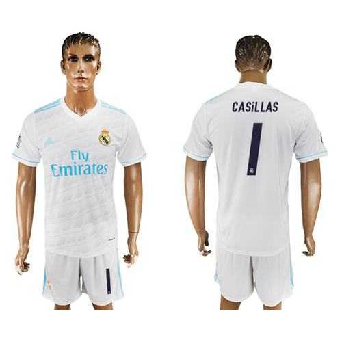 Real Madrid #1 Casillas White Home Soccer Club Jersey