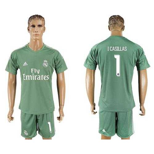 Real Madrid #1 I Casillas Green Goalkeeper Soccer Club Jersey