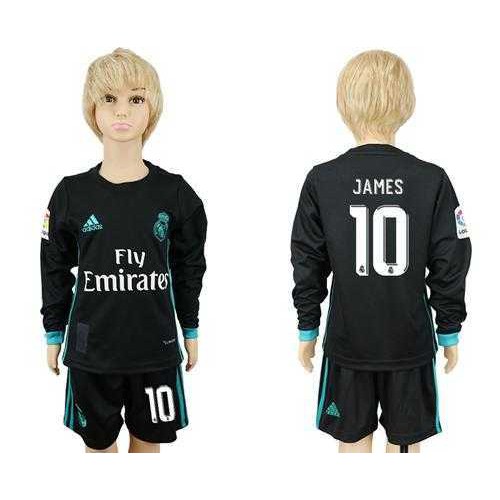 Real Madrid #10 James Sec Away Long Sleeves Kid Soccer Club Jersey