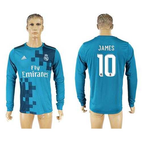 Real Madrid #10 James Sec Away Long Sleeves Soccer Club Jersey