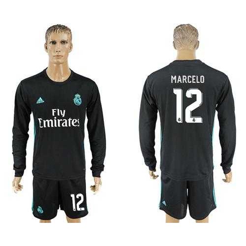 Real Madrid #12 Marcelo Away Long Sleeves Soccer Club Jersey