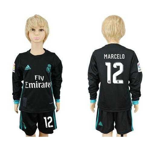 Real Madrid #12 Marcelo Sec Away Long Sleeves Kid Soccer Club Jersey
