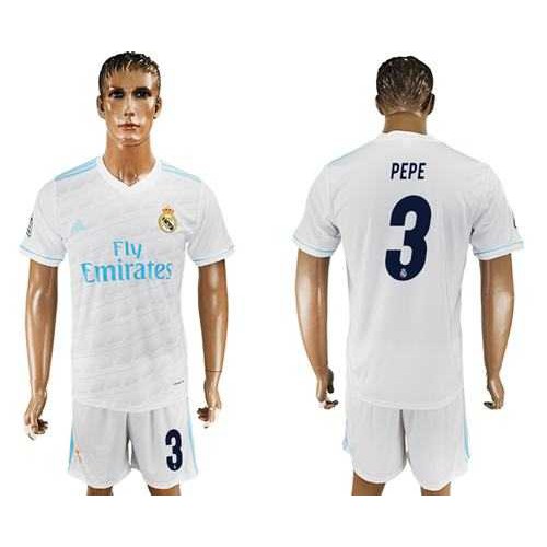 Real Madrid #3 Pepe White Home Soccer Club Jersey