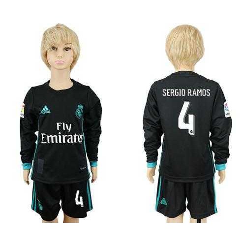 Real Madrid #4 Sergio Ramos Sec Away Long Sleeves Kid Soccer Club Jersey