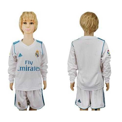 Real Madrid Blank Home Long Sleeves Kid Soccer Club Jersey