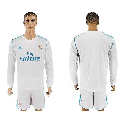 Real Madrid Blank White Home Long Sleeves Soccer Club Jersey