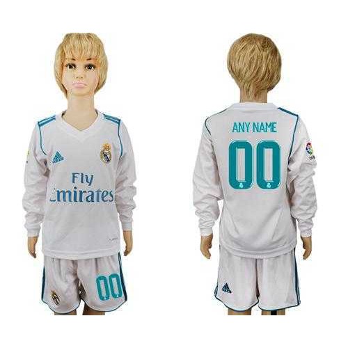 Real Madrid Personalized Home Long Sleeves Kid Soccer Club Jersey