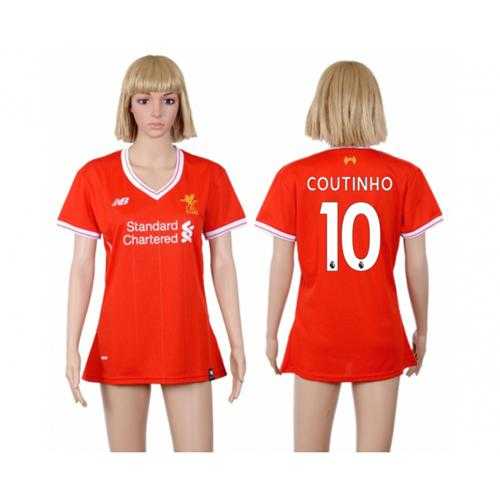 Women’s Liverpool #10 Coutinho Red Home Soccer Club Jersey