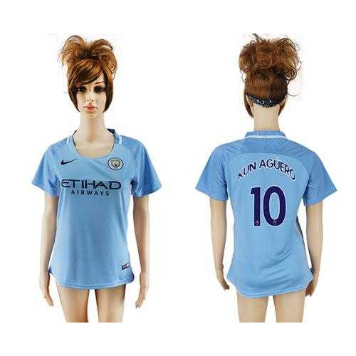 Women’s Manchester City #10 Kun Aguero Home Soccer Club Jersey