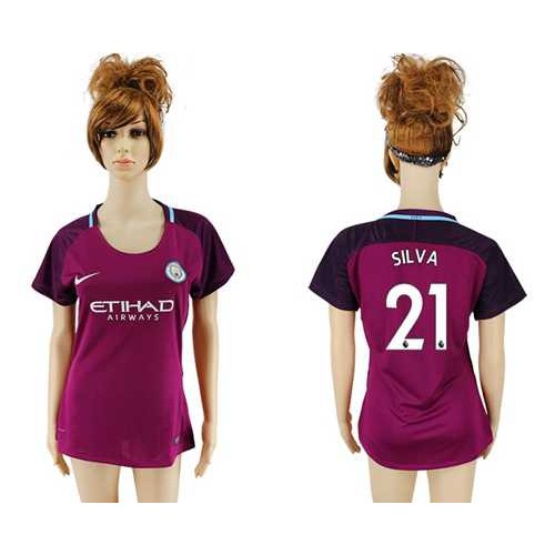 Women’s Manchester City #21 Silva Away Soccer Club Jersey